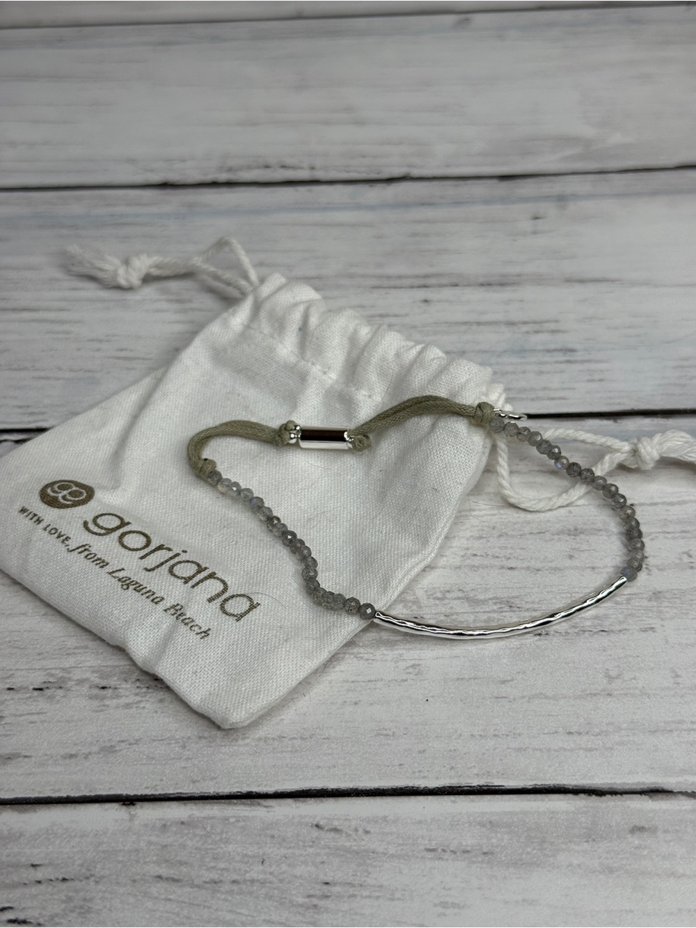 Gorjana Gray Beaded Bracelet with Silver Curved Bar